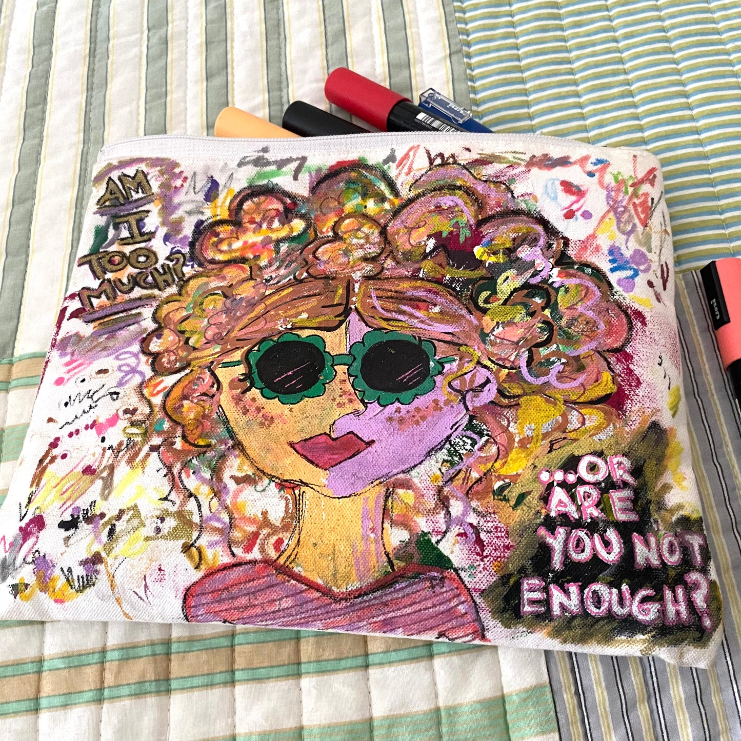 Up cycled feminist purse, hand painted original pop art femme bag