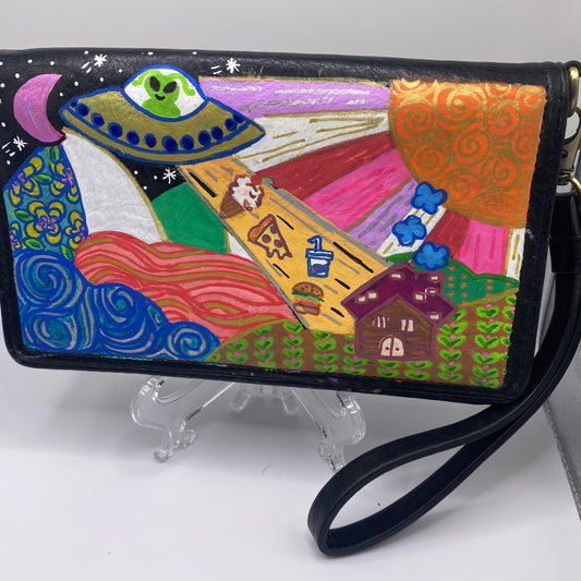 Up cycled hand painted UFO pop art purse