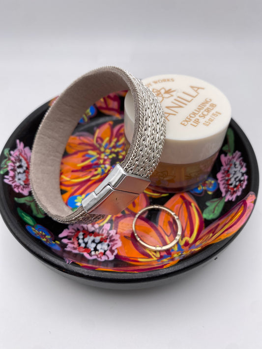 Vivid floral ceramic jewelry dish